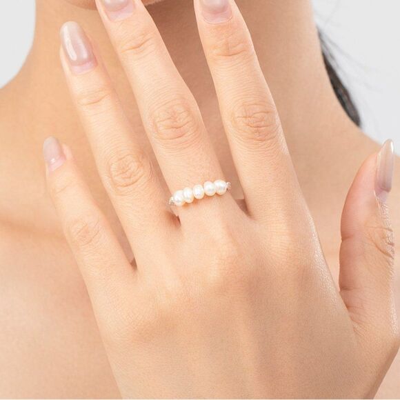 #17 Round Freshwater Pearl Sterling Silver Plating Ring,  Silver Plated Rings - Picture 6 of 15